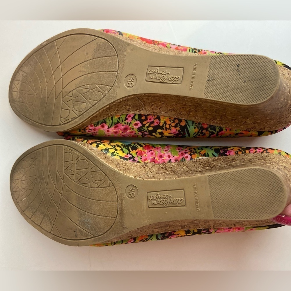 DexFlex Comfort~Vibrant Floral Criss Cross Open Toe Cork Wedge Shoes~Size 8.5 - Picture 14 of 15